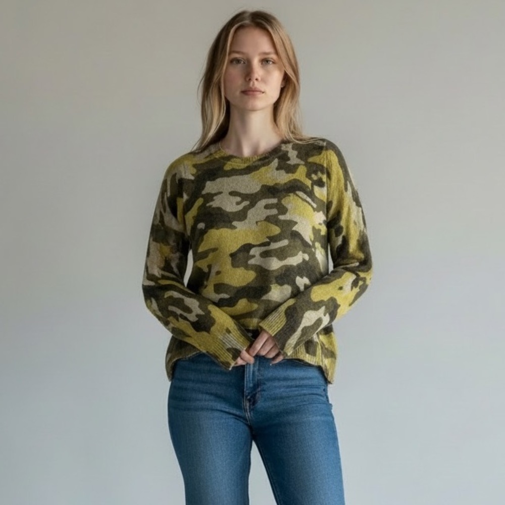 Oats Cashmere Camo Print Sweater 100% Cashmere Sweater